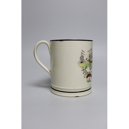 331 - A rare late 18th century creamware cylindrical mug inscribed 'Success to Adml. Nelson, 14cm high... 