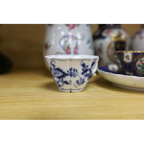 335 - Samson-type porcelain tableware including baluster mug, 12.5cm high, and a Dresden lobed cup