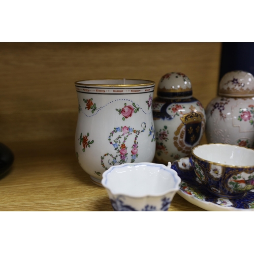 335 - Samson-type porcelain tableware including baluster mug, 12.5cm high, and a Dresden lobed cup