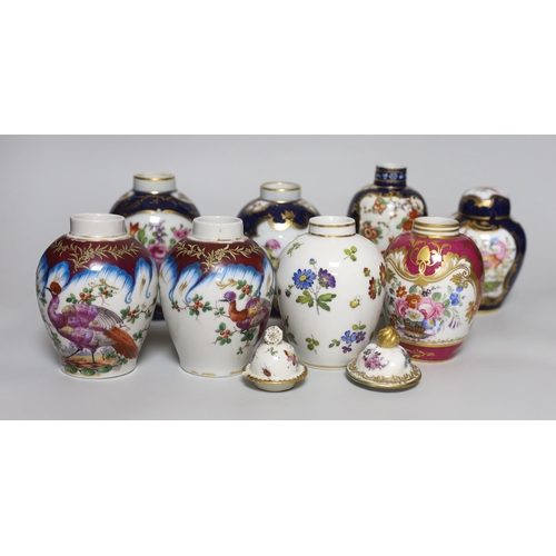 344 - A group of Paris porcelain tea canisters in imitation of Worcester and Sevres, tallest 13.5cm, toget... 