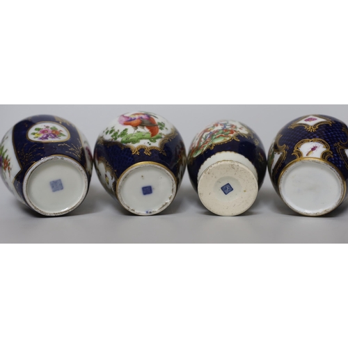 344 - A group of Paris porcelain tea canisters in imitation of Worcester and Sevres, tallest 13.5cm, toget... 