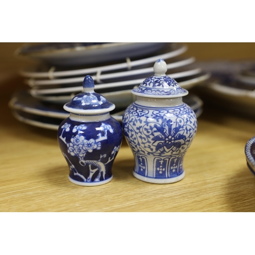 355 - An early 19th century John Meir and Sons blue and white printed 'Fairy Villas' meat dish together wi... 