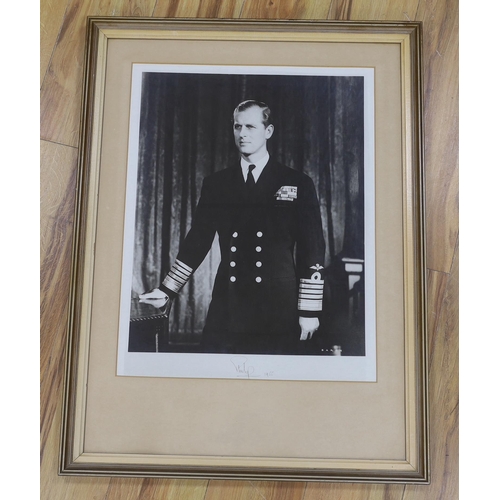 364 - A signed black and white portrait photograph, Prince Philip, by Baron, dated 1955, 43cm wide x 56cm ... 