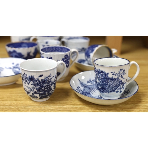 365 - A collection of late 18th century Worcester, Caughley etc. blue and white coffee cups and saucers, t... 