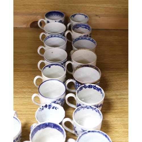 365 - A collection of late 18th century Worcester, Caughley etc. blue and white coffee cups and saucers, t... 