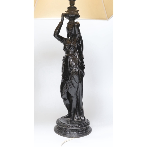 367 - An Art Nouveau spelter figural table lamp and one other, each with shades, the largest 64cm high... 