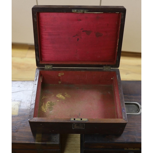 370 - A Victorian brass mounted walnut writing box, work box with fitted interior, rosewood box with mothe... 