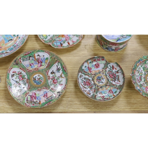 379 - A quantity of 19th century Chinese famille rose dishes, plates, teapots and vases, tallest 21.5cm... 