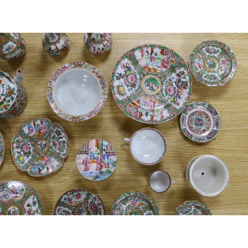 379 - A quantity of 19th century Chinese famille rose dishes, plates, teapots and vases, tallest 21.5cm... 