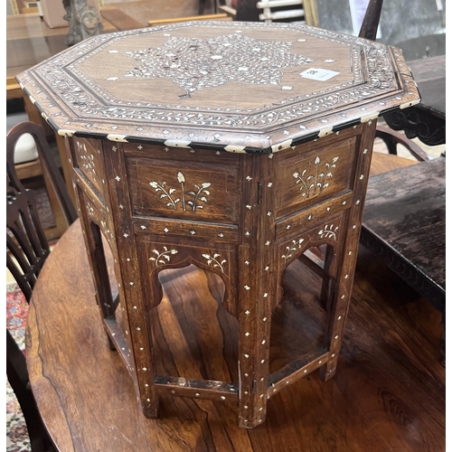 38 - An Indian octagonal bone inlaid hardwood occasional table, width 51cm, height 52cm