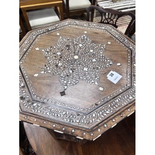 38 - An Indian octagonal bone inlaid hardwood occasional table, width 51cm, height 52cm