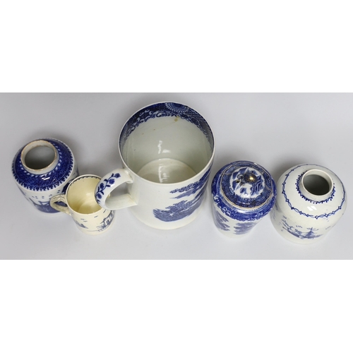 391 - A group of mixed late 18th/early 19th century blue and white pearlware etc. tea canisters and mugs, ... 