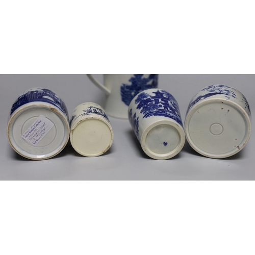 391 - A group of mixed late 18th/early 19th century blue and white pearlware etc. tea canisters and mugs, ... 