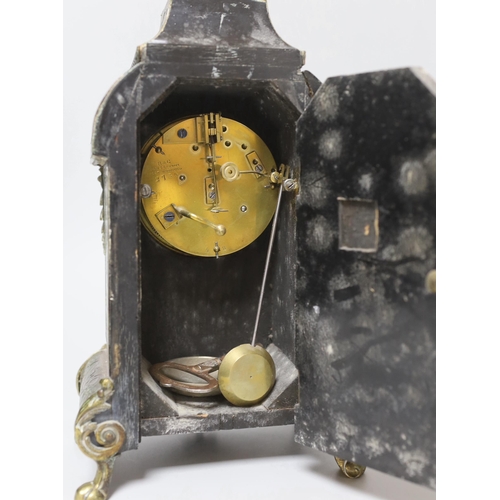 394 - A late 19th century French brass Boulle work mantel clock, with key and pendulum, 30cm high