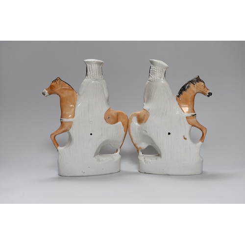 399 - A pair of Victorian Staffordshire pottery flatback equestrian groups of Dick Turpin and Tom King, ta... 