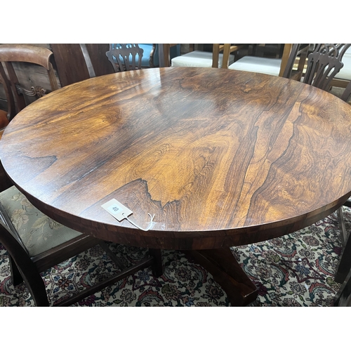 40 - A William IV circular rosewood tilt top breakfast table, diameter 127cm, height 70cm