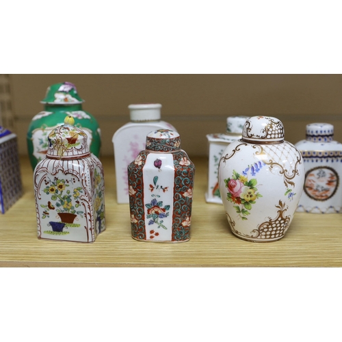 406 - A collection of Paris porcelain tea canisters, imitating Sevres, Chinese export etc. tallest jar and... 