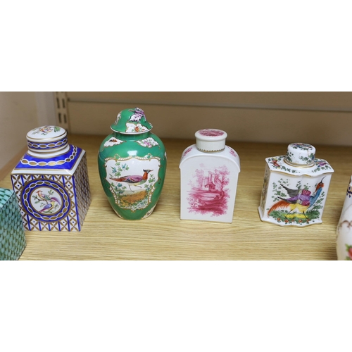 406 - A collection of Paris porcelain tea canisters, imitating Sevres, Chinese export etc. tallest jar and... 