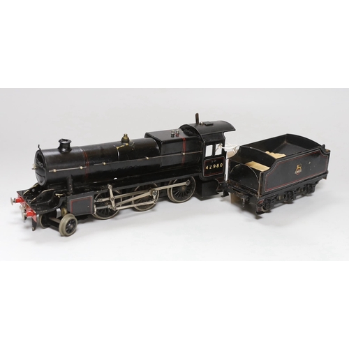 411 - Bassett - Lowke gauge O spirit fired steam locomotive and six wheeled tender, boxed, hooked together... 