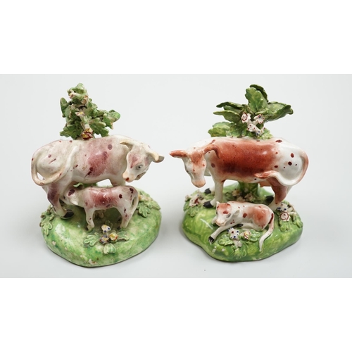 434 - A pair of Derby cow and calf groups, c.1780, 11cm