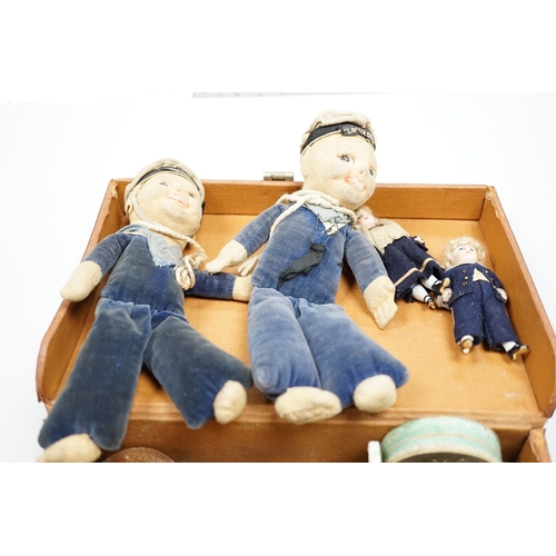 440 - Two miniature bisque headed dolls, two sailor boy dolls and a collection related collectables(a quan... 