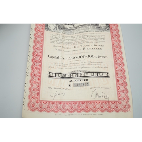 444 - Republic of China share certificates, Belgian Congo share Certificate etc.