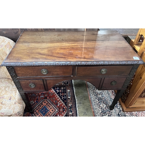 45 - A Chippendale revival mahogany kneehole dressing table, width 106cm, depth 58cm, height 76cm