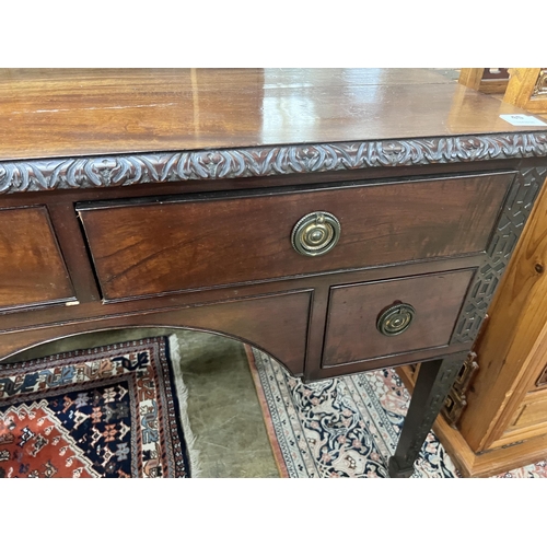 45 - A Chippendale revival mahogany kneehole dressing table, width 106cm, depth 58cm, height 76cm