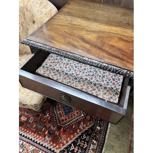 45 - A Chippendale revival mahogany kneehole dressing table, width 106cm, depth 58cm, height 76cm