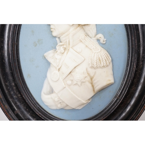 451 - A framed Wedgwood Blue Jasper plaque, Lord Nelson, Frame 13.5cm high