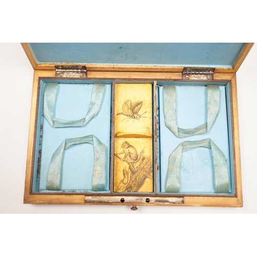 452 - An early 19th century French transfer printed blonde wood box, inscribed Sir Charles Vernon from hi... 