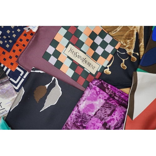 459 - A collection of vintage silk scarves including Lanvin, Yves Saint Laurent, Maggy Rouff and one retai... 