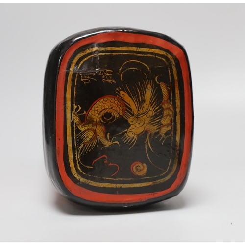 463 - A 19th century burr walnut snuff box, a gilt brass magnifying glass and a Chinese pillow, the larges... 