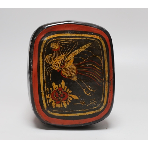 463 - A 19th century burr walnut snuff box, a gilt brass magnifying glass and a Chinese pillow, the larges... 