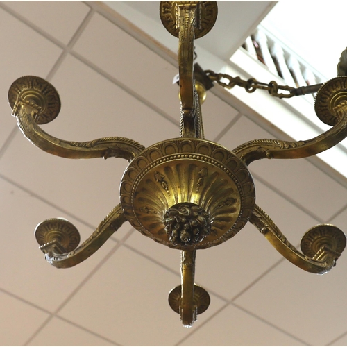 468 - A French ormolu six branch ceiling light, 67cm high