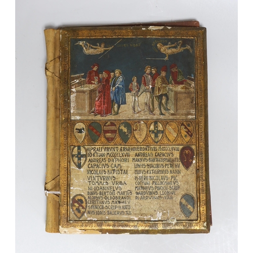 473 - ° ° An 18th century European gilt and painted book cover, 29x21cm