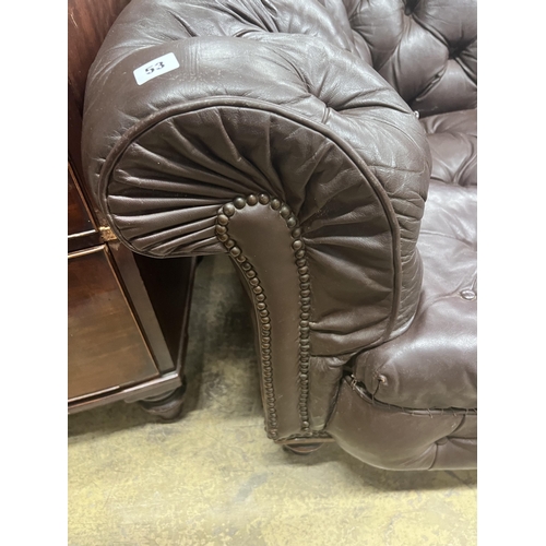 53 - A Victorian buttoned brown leather Chesterfield settee, length 200cm, width 84cm, height 68cm