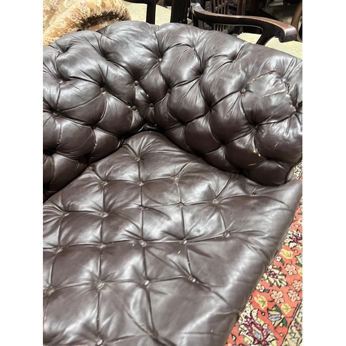 53 - A Victorian buttoned brown leather Chesterfield settee, length 200cm, width 84cm, height 68cm