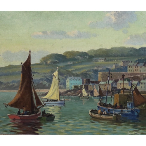 654 - § § Bernard Ninnes (English, 1899-1971) Fishing boats in a Cornish harbouroil on canvassigned50 x 60... 