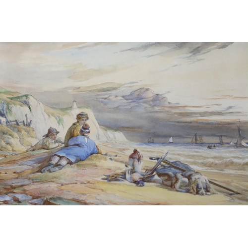 657 - Attributed to William Collins, RA (1788-1847), watercolour, young hunters on a beach, 27.5 x 42cm... 