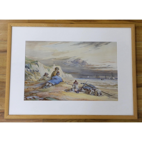 657 - Attributed to William Collins, RA (1788-1847), watercolour, young hunters on a beach, 27.5 x 42cm... 