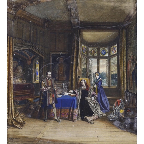 661 - John Edmund Buckley (1820-1884), watercolour, Anne Boleyn in her chamber, signed and dated 1867, 60 ... 