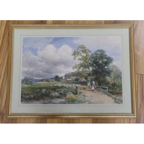 668 - David Bates (1840-1921), watercolour - 'The way to the village', signed, 36 x 52cm