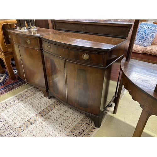 68 - A pair of George III style mahogany bow front side cabinets, width 83cm, depth 50cm, height 86cm... 