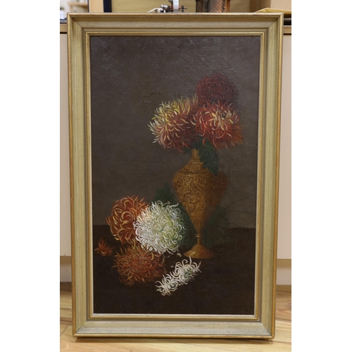 686 - E.F.W (Late 19th/early 20th century), oil on canvas, still life, flowers, 75 x 44 cm