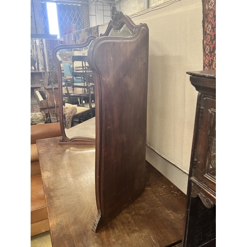 7 - A late 19th century French mahogany triple folding dressing table mirror, width 146cm, height 105cm... 