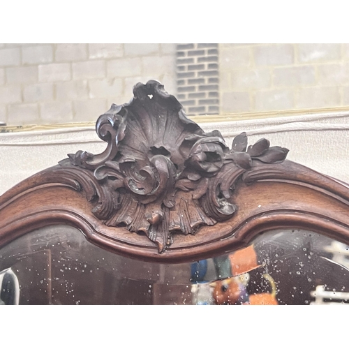 7 - A late 19th century French mahogany triple folding dressing table mirror, width 146cm, height 105cm... 