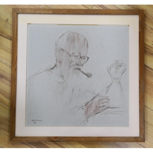 703 - Keith Clements (1931-2003), charcoal and chalk on paper, Portrait of Professor Quentin Bell, signed ... 