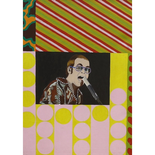 713 - Modern British, oil on canvas, Elton John, 61 x 46cm, unframed