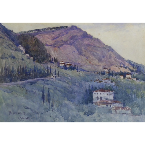 717 - Col. Robert Charles Goff (1837-1922), watercolours, 'Fiesole, Italy' and Assisi', each signed, the... 